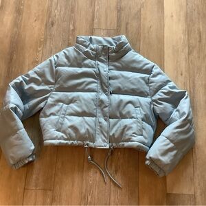 Love Tree Light Blue Faux Leather Puffer Jacket, Size Large, *NWOT